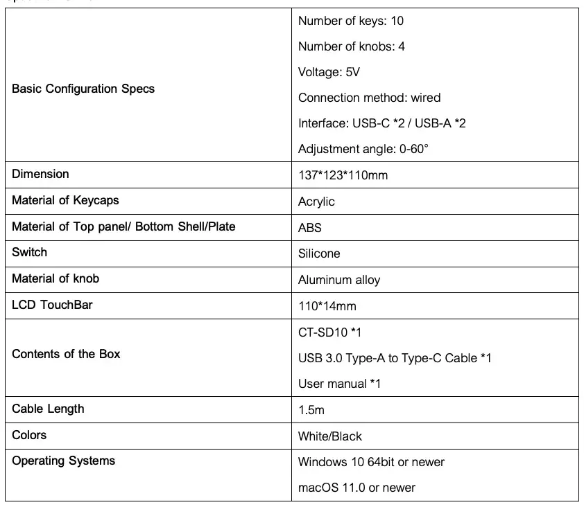 สเปคสินค้า Cinetreak CT-SD10
